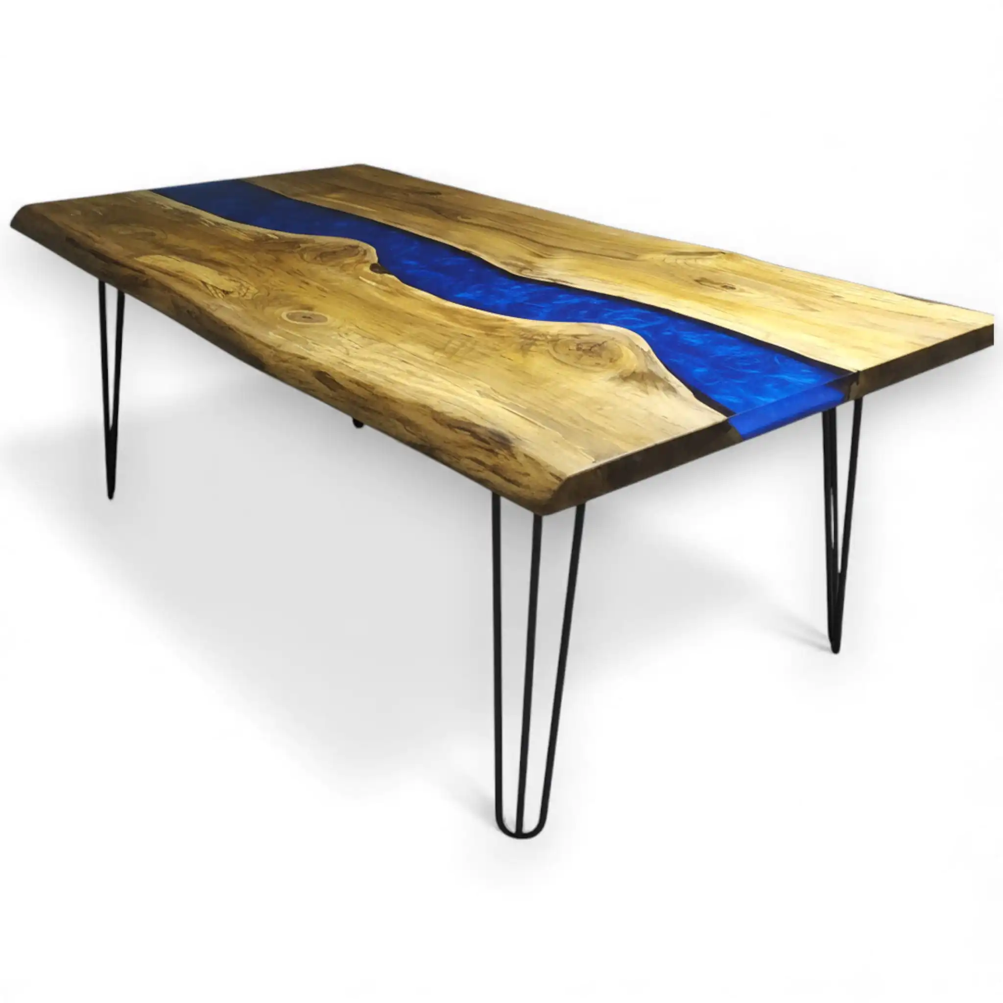 Handcrafted blue epoxy coffee table production