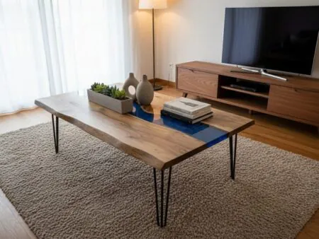 Live edge blue epoxy coffee table design