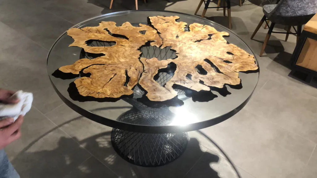 Live edge olive dining table handcrafted in Ankara workshop by WOWbyALP