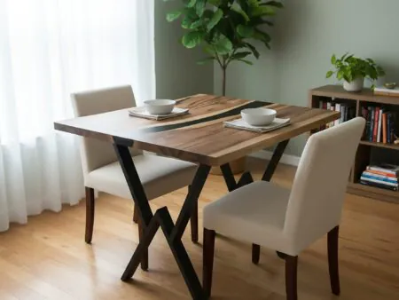 Live edge square walnut epoxy dining table
