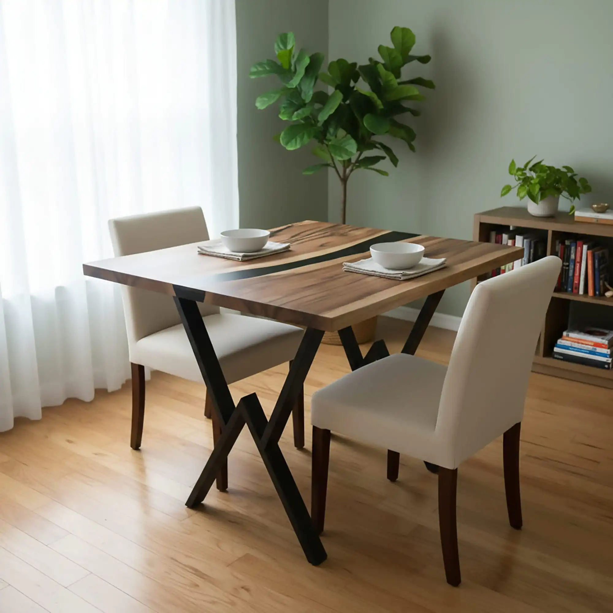 Live edge square walnut epoxy dining table