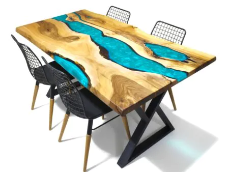 Turquoise Epoxy River Table solid walnut natural edge