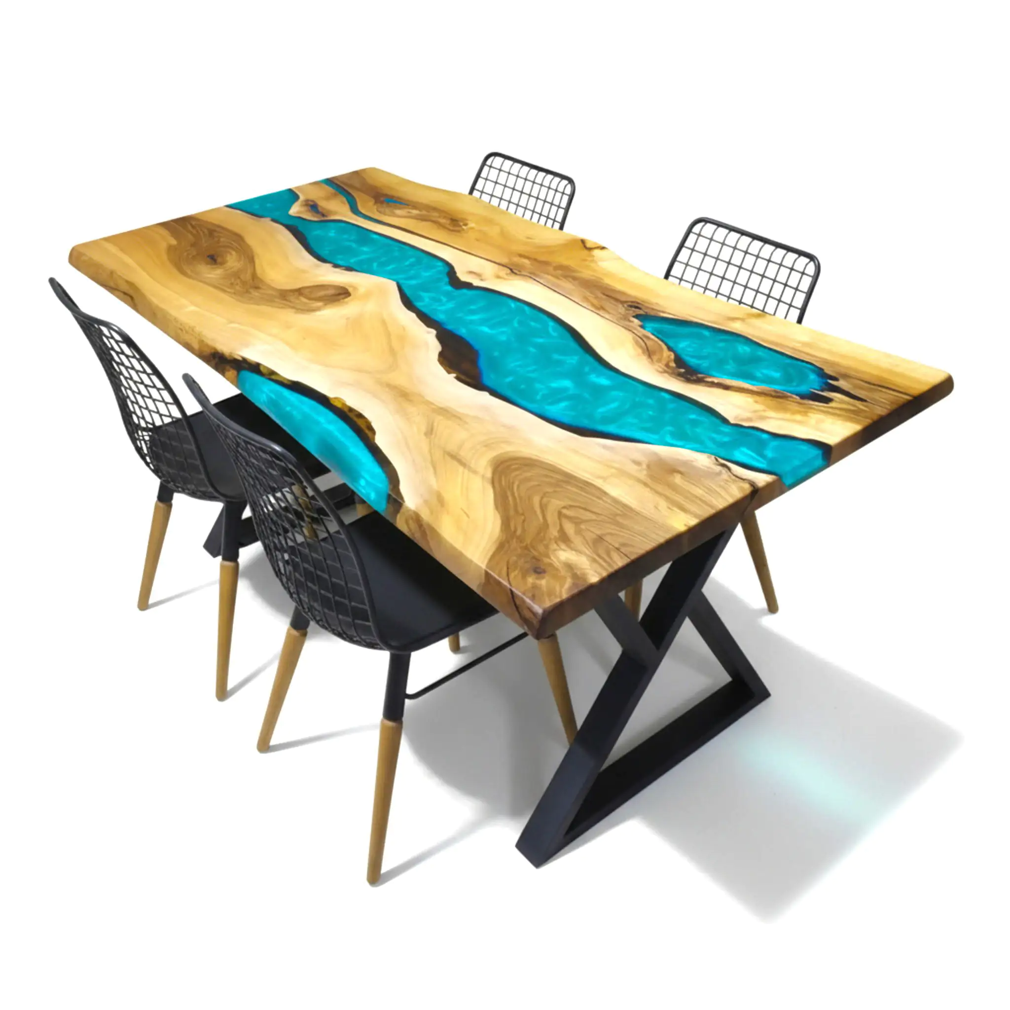 Turquoise Epoxy River Table solid walnut natural edge