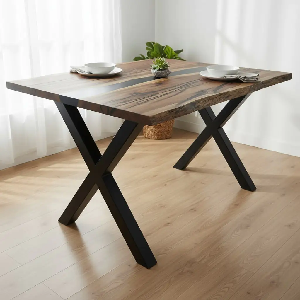 Modern interior with square black epoxy table