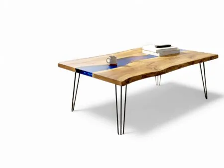 Modern blue epoxy resin coffee table in living room