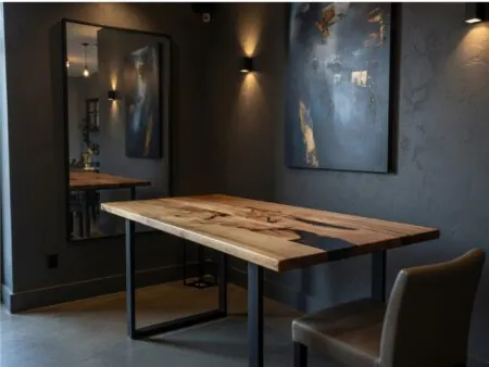 counter height wood table with live edge walnut slab handcrafted by WOWbyALP