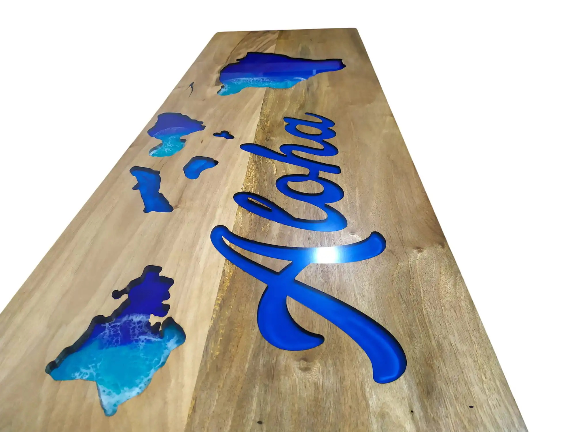 custom entryway bench with Hawaii islands epoxy resin design handcrafted in Ankara workshop