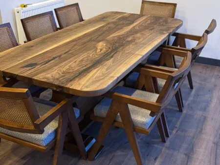 custom walnut dining table set with chairs handmade furniture