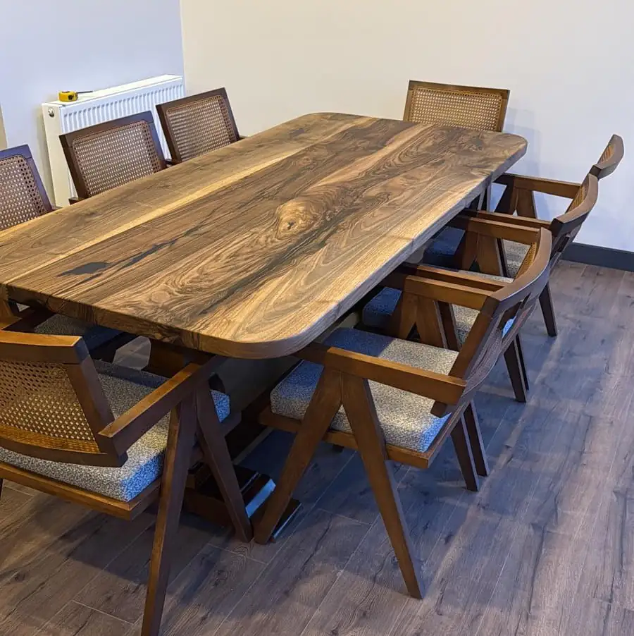 custom walnut dining table set with chairs handmade furniture