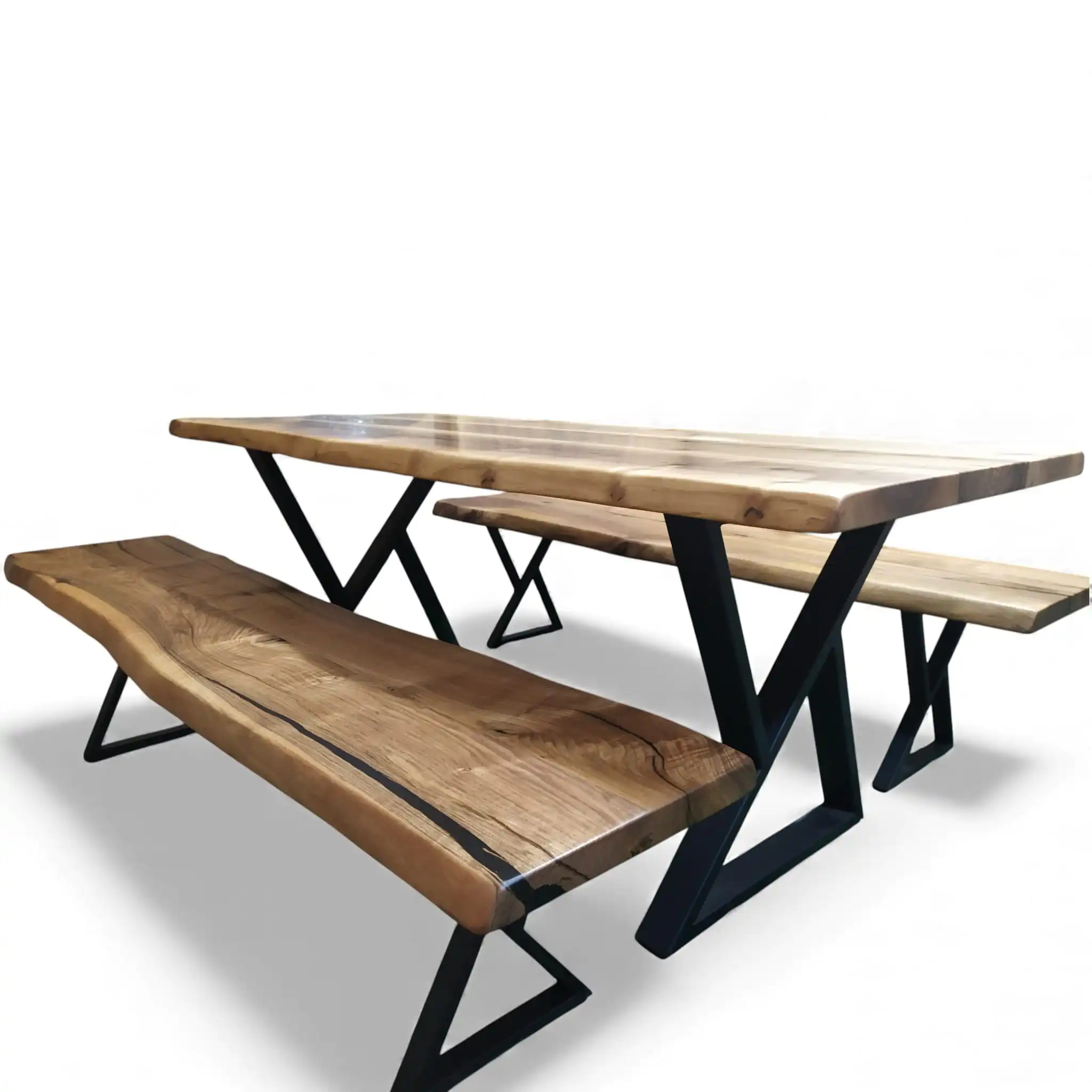 handmade solid wood dining table with bench featuring natural hardwood grain handcrafted by WOWbyALP