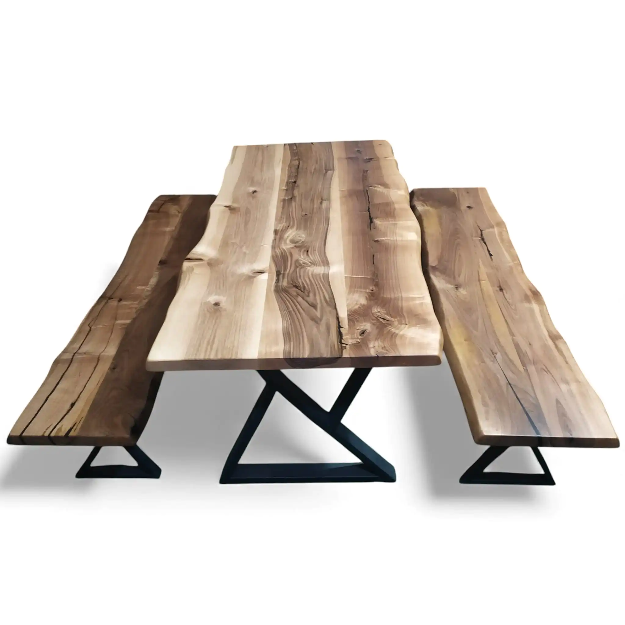 live edge solid wood dining table with bench handcrafted from natural hardwood slabs
