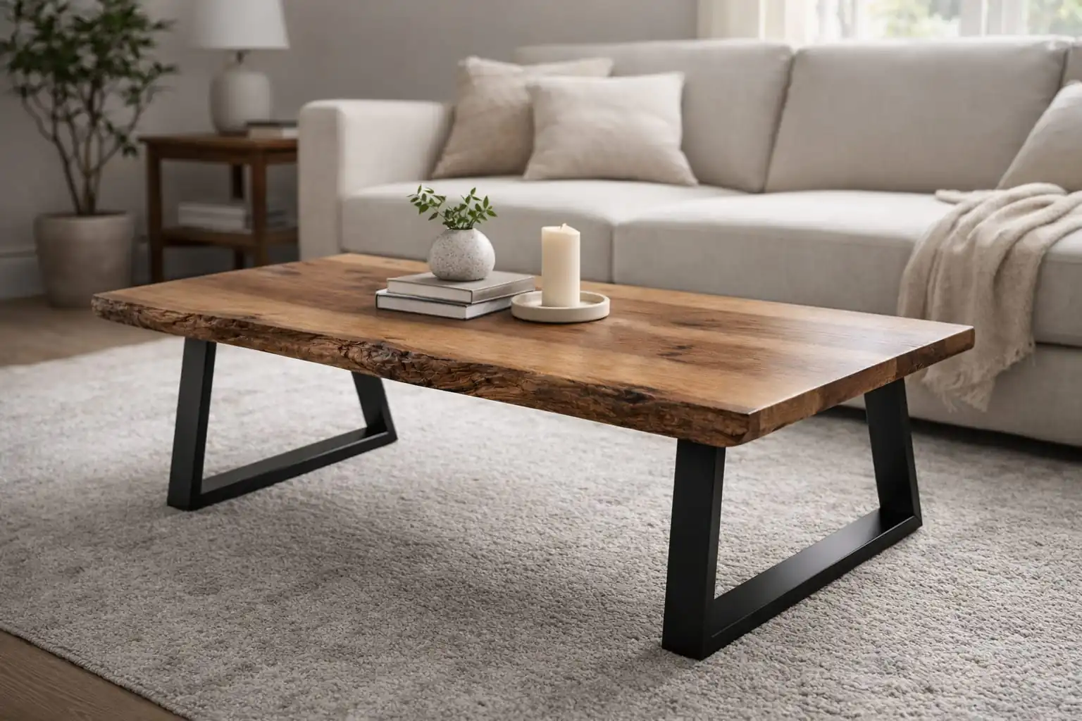 live edge walnut wood coffee table natural slab design