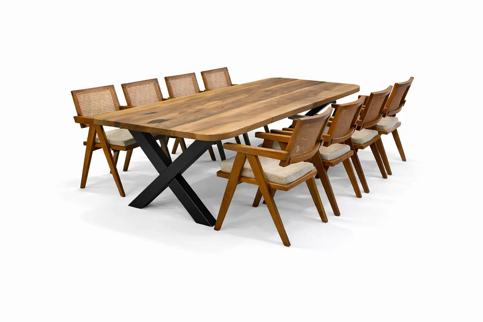 solid walnut dining table set with chairs handcrafted furniture