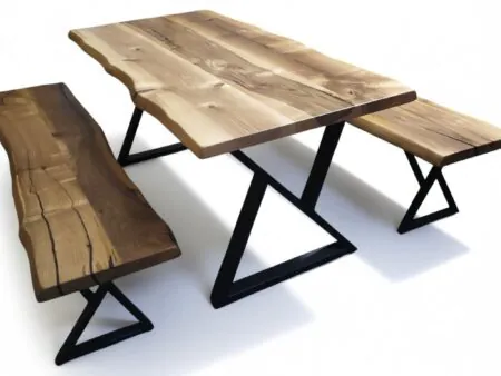 custom solid wood dining table with bench handcrafted furniture set by WOWbyALP