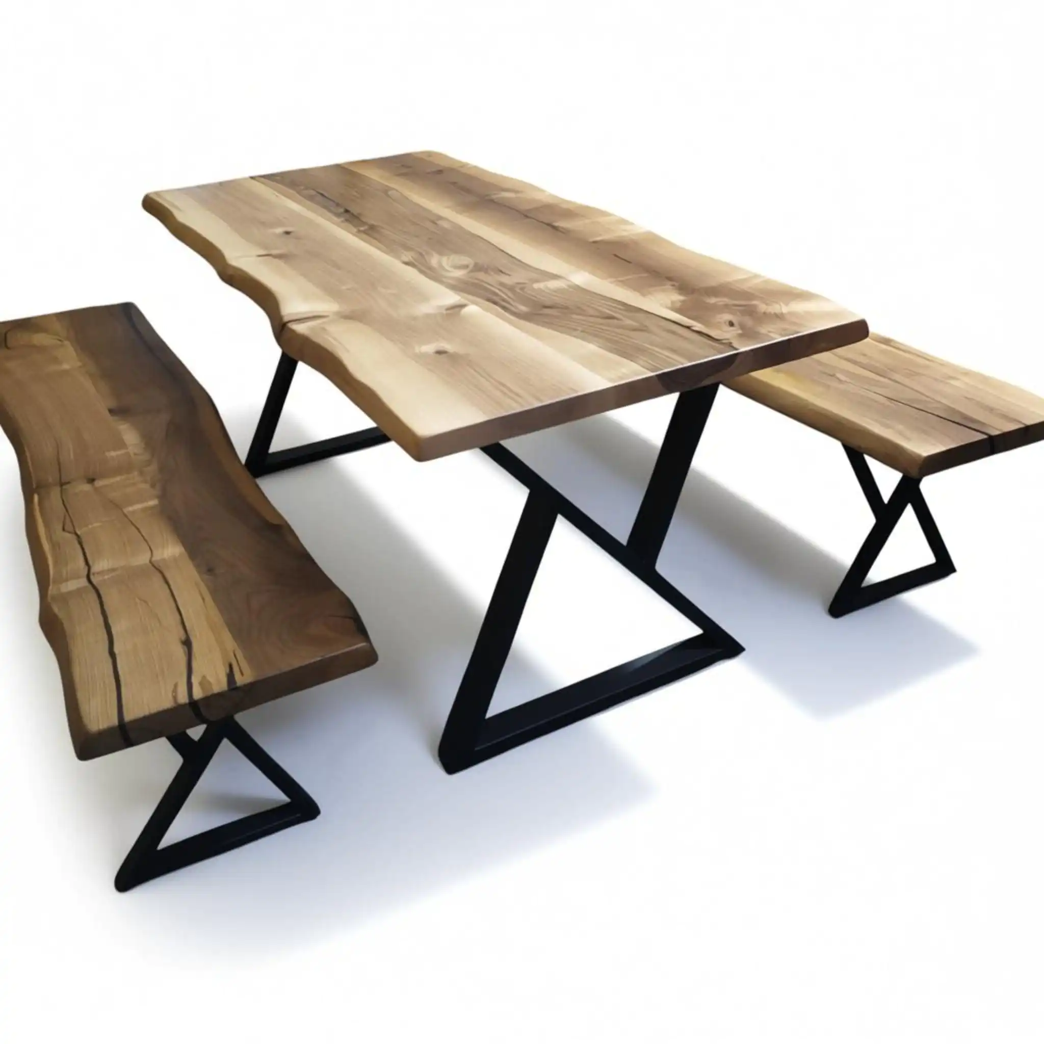 custom solid wood dining table with bench handcrafted furniture set by WOWbyALP