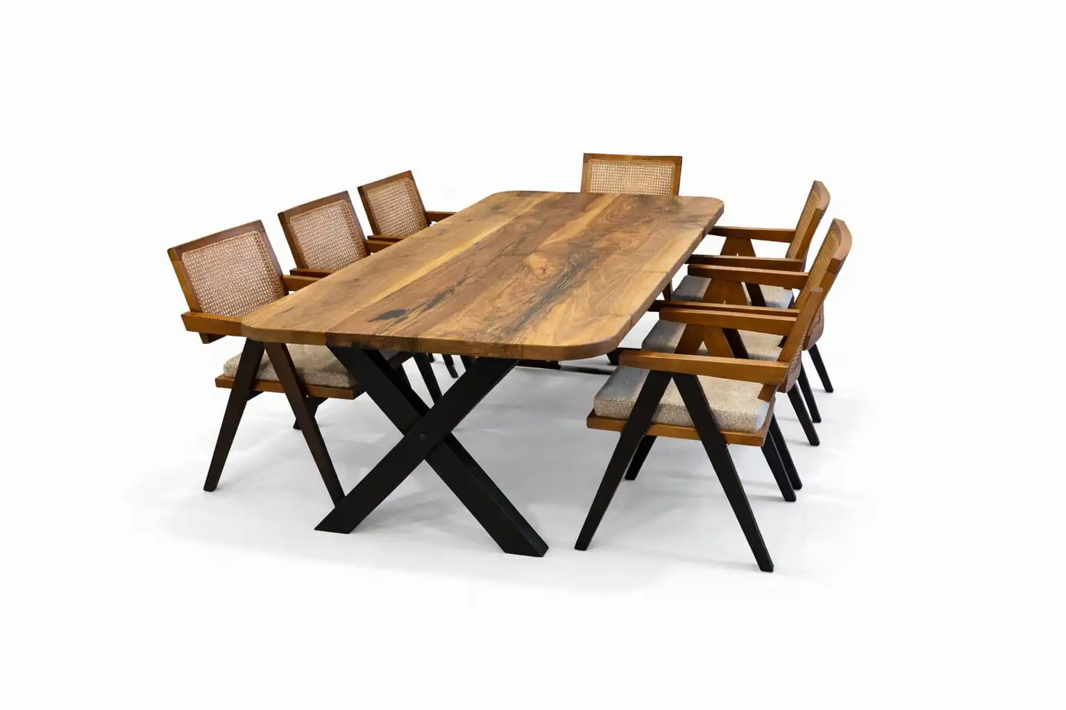 dining table set with chairs handcrafted from solid walnut wood in WOWbyALP workshop Ankara