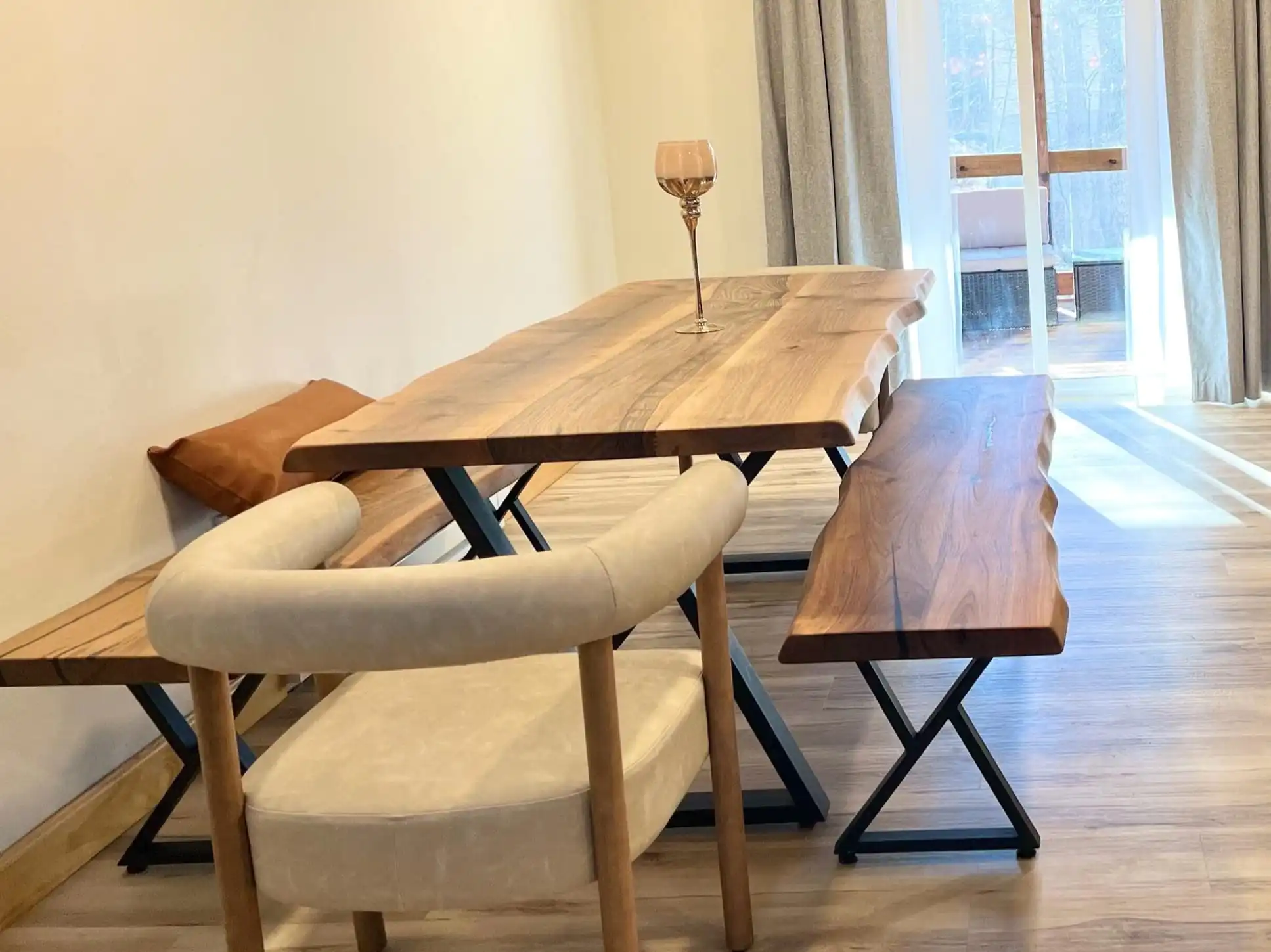 solid wood dining table with bench handcrafted from natural hardwood in the WOWbyALP workshop in Ankara