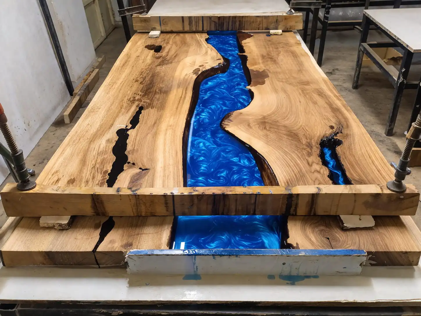 Custom Epoxy Dining Table Set final product walnut epoxy