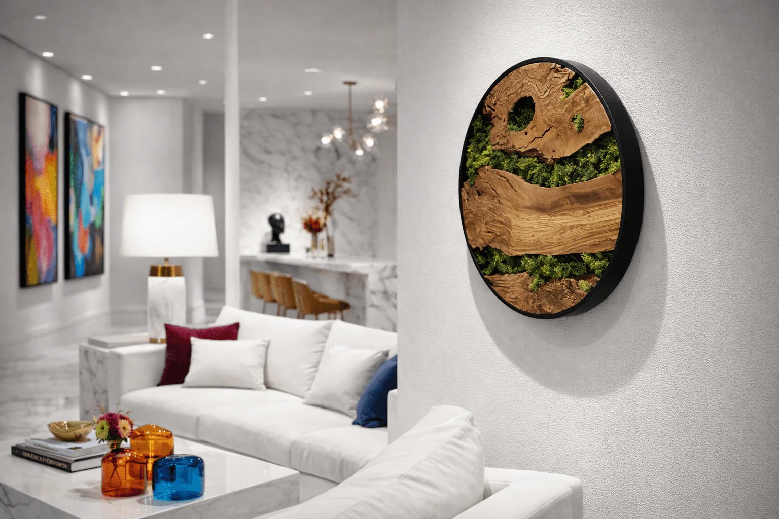 Round moss wall art custom size options