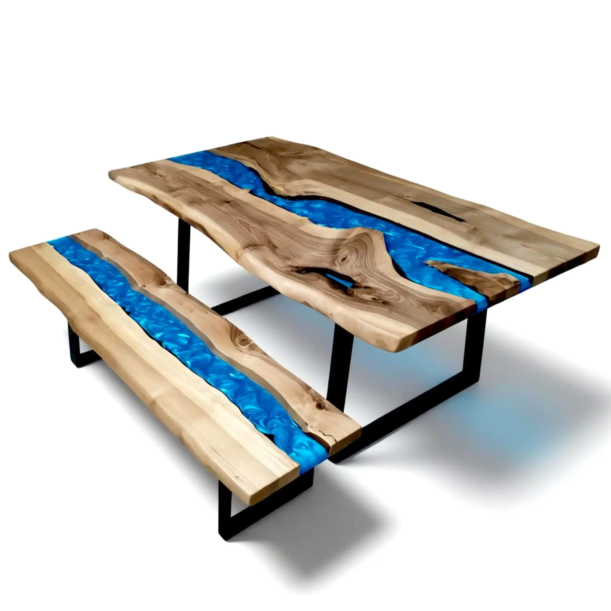 Epoxy Dining Table Set full view table and bench combination