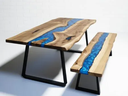 Epoxy Dining Table Set walnut grain natural detail