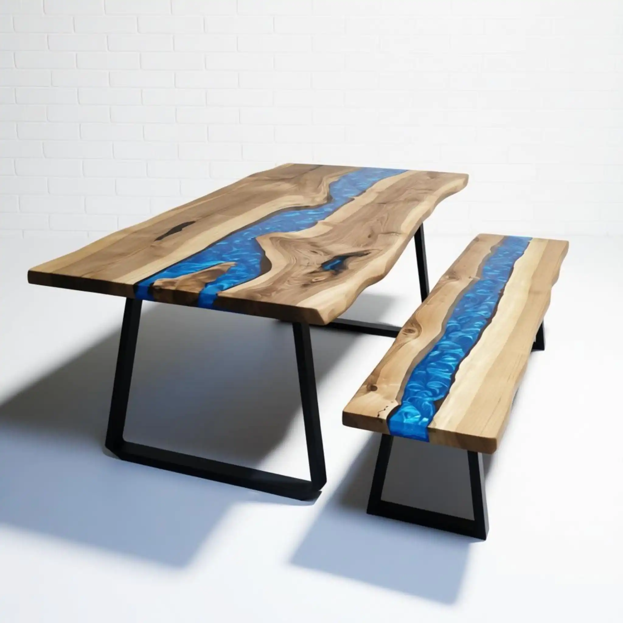 Epoxy Dining Table Set walnut grain natural detail