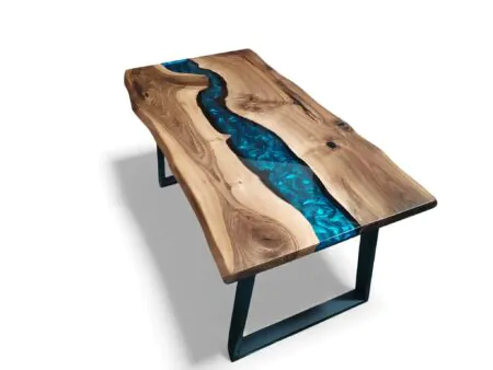 Navy Blue Epoxy River Table in modern dining interior navy blue