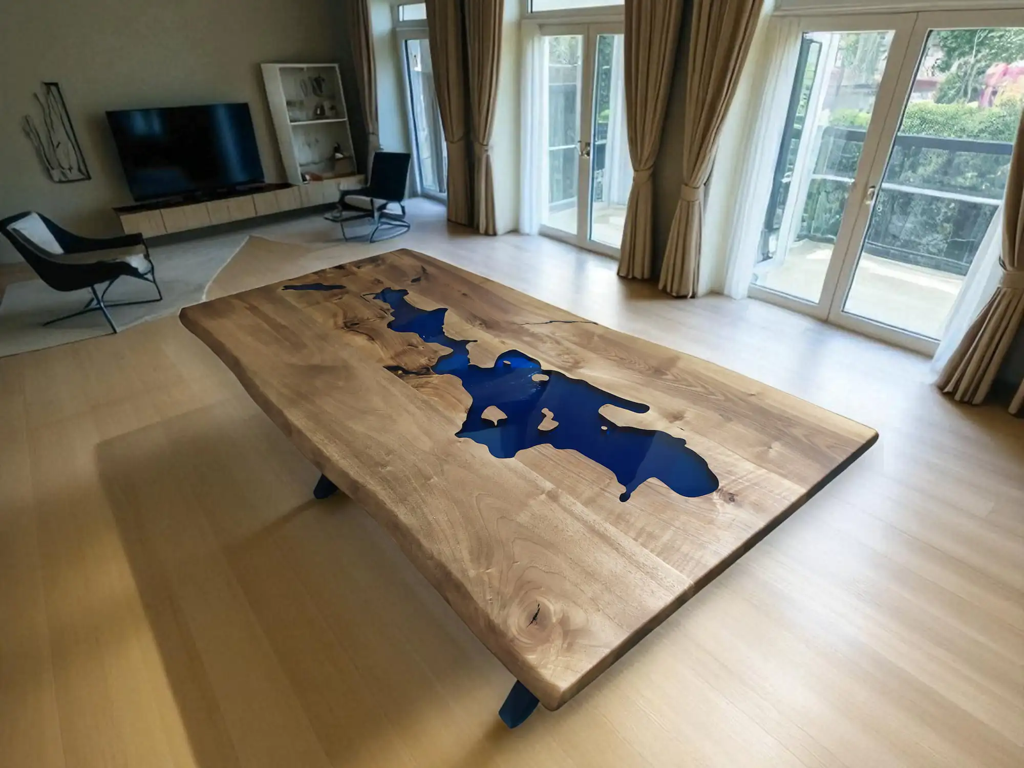 Custom epoxy table modern dining interior