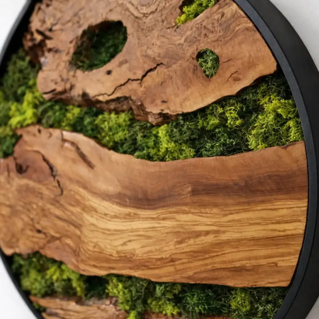 Round moss wall art preserved reindeer moss detail
