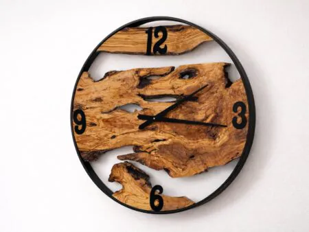 Olive Wood Live Edge Wall Clock with metal frame WOWbyALP