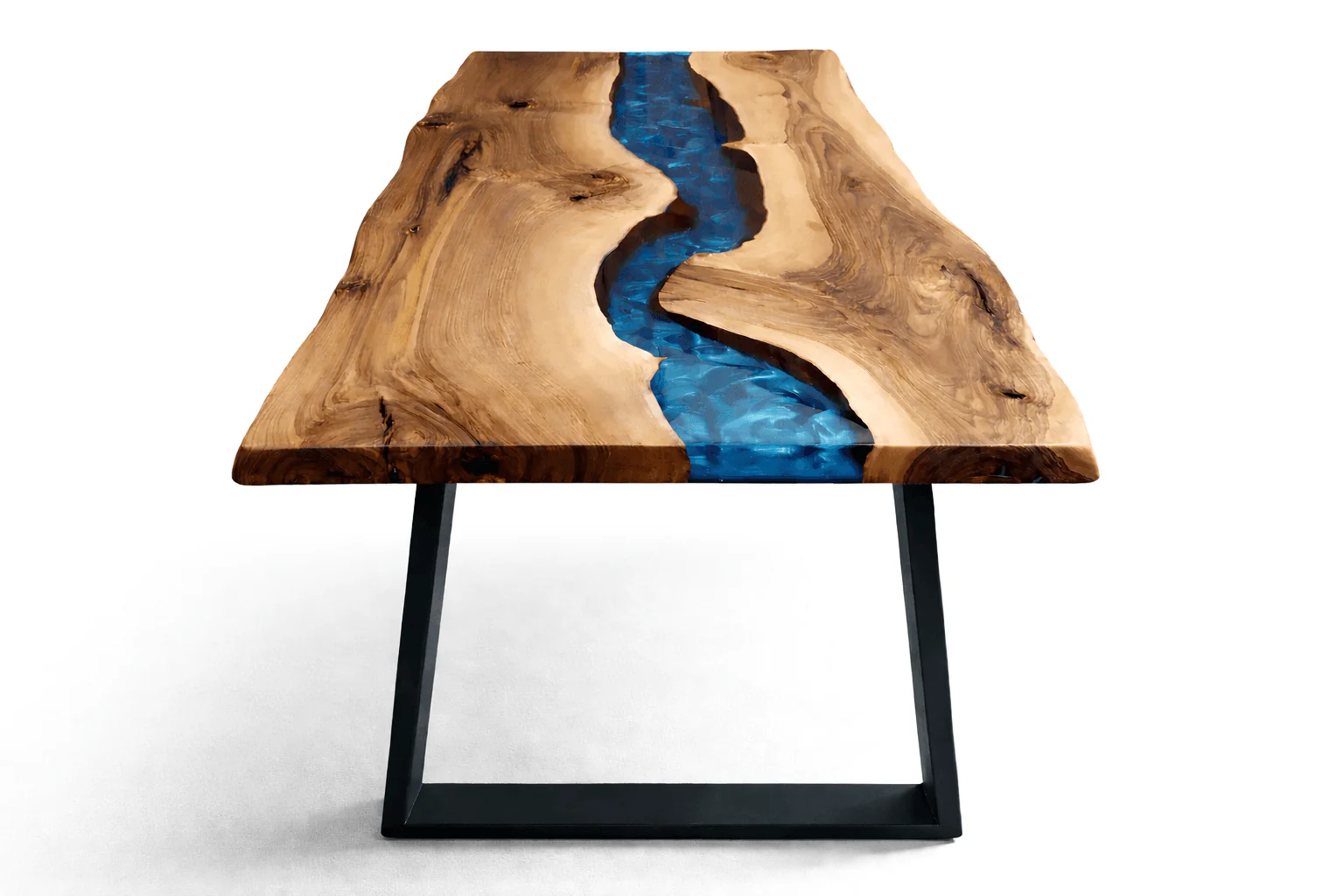 Epoxy River Dining Table smooth finish walnut surface