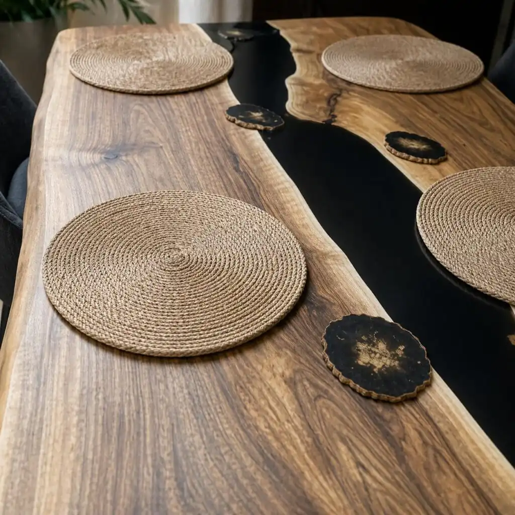 using coasters and placemats on epoxy table