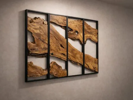 Stunning side-angle perspective highlighting the true 10-inch vertical depth consistency of Olive Wood Rectangular Wall Art panels.