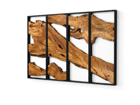 Premium multi-panel Olive Wood Rectangular Wall Art featuring rich organic grain textures framed in matte black steel.