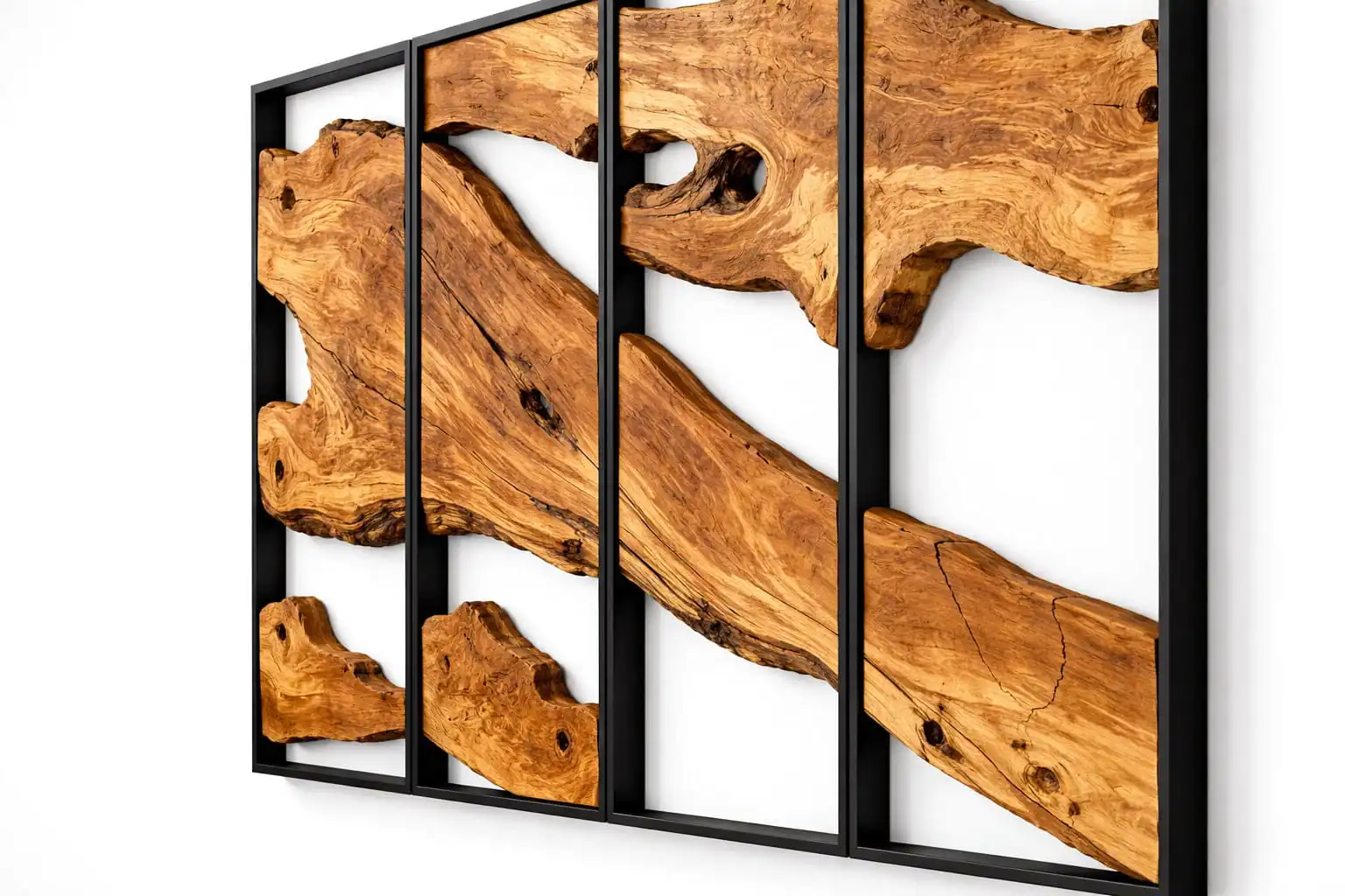Stunning side-angle perspective highlighting the true 10-inch vertical depth consistency of Olive Wood Rectangular Wall Art panels.