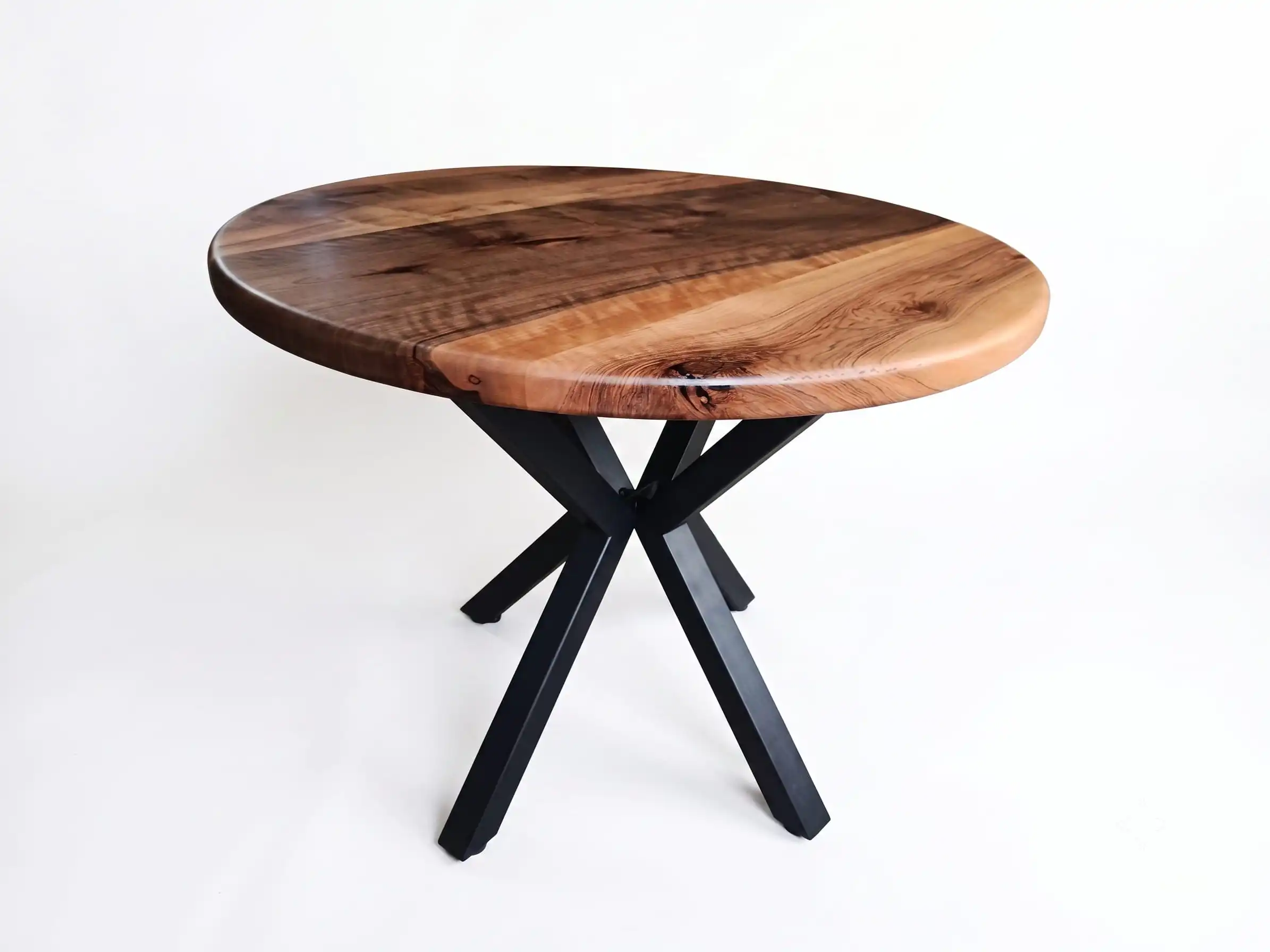 Top-down studio shot of an expansive 40-inch Round Walnut Dining Table on a white background.