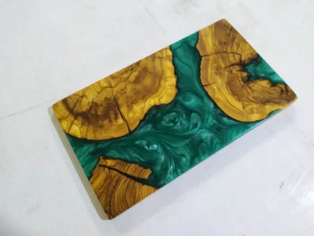 Breathtaking luxury kitchen staging featuring an Olive Wood Epoxy Cutting Board