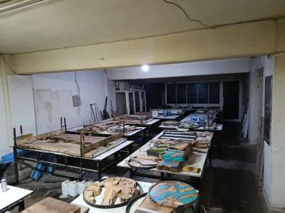Epoxy resin pouring area in our woodworking workshop.